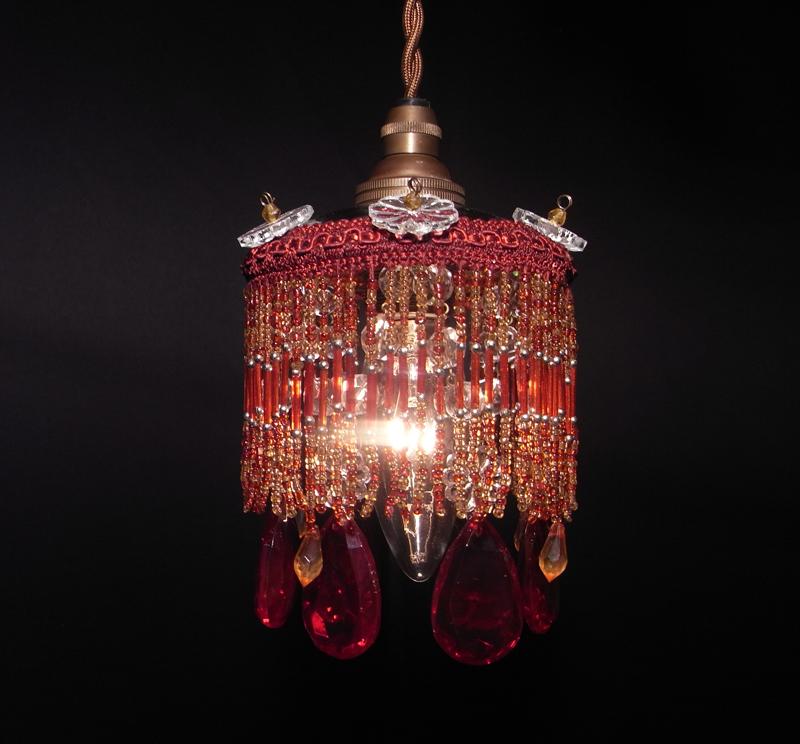 Czechoslovak red beads pendant lamp 1灯