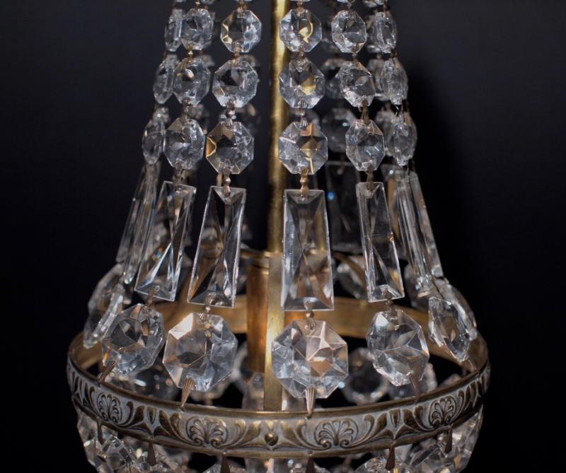 フランス製小型真鍮シャンデリア（エンパイア洋梨型クリスタルガラスビーズシャンデリア）インテリア照明　LCH 1133（6）