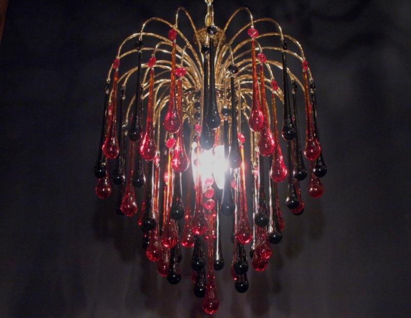 イタリア製赤黒ムラノガラスシャンデリア（ブラックガラスシャンデリア）インテリア照明　LCH 1134（2）