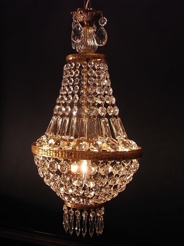 フランス製小型真鍮シャンデリア（エンパイア洋梨型クリスタルガラスビーズシャンデリア）インテリア照明　LCH 1149（7）