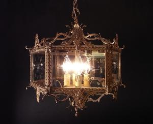 Spanish brass & cut glass lantern lamp 4灯