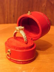 Italian red leather velvet ring case