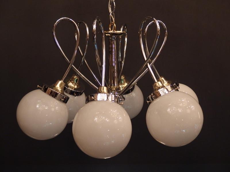 White Glass Shade Chandelier 6灯