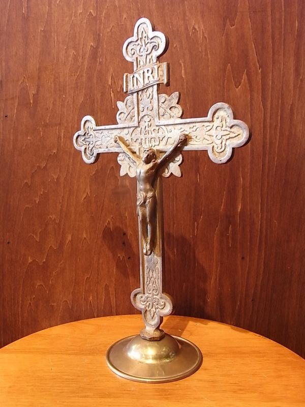 真鍮クロススタンド、クロスボトニー十字架スタンド、宗教用品、置物 