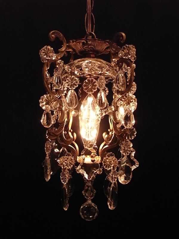 インテリア照明、玄関照明、アンティークフランスシャンデリア、真鍮小型シャンデリア、小さいシャンデリア、ケージシャンデリア LCH 1175