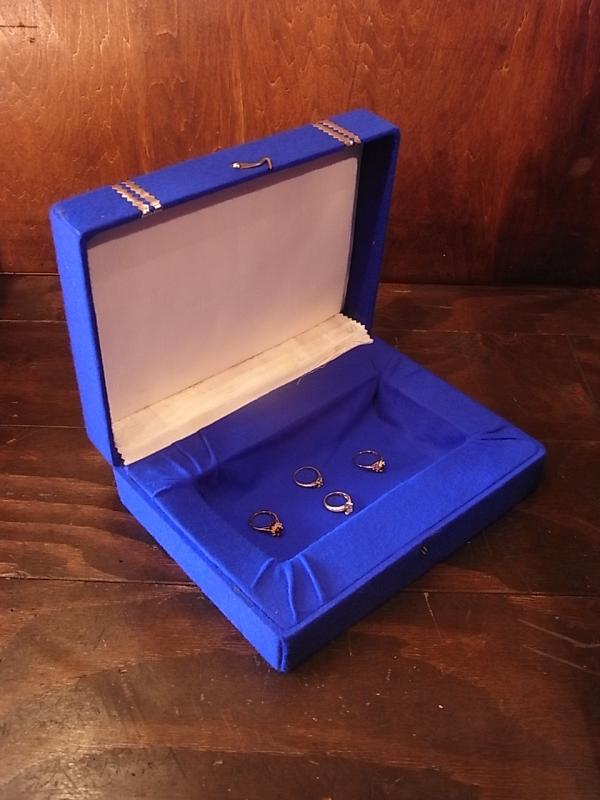 イタリア製青ファブリック宝石箱、アンティークジュエリーケース、宝石ディスプレイ、宝石ケース　BCM 0247（2）