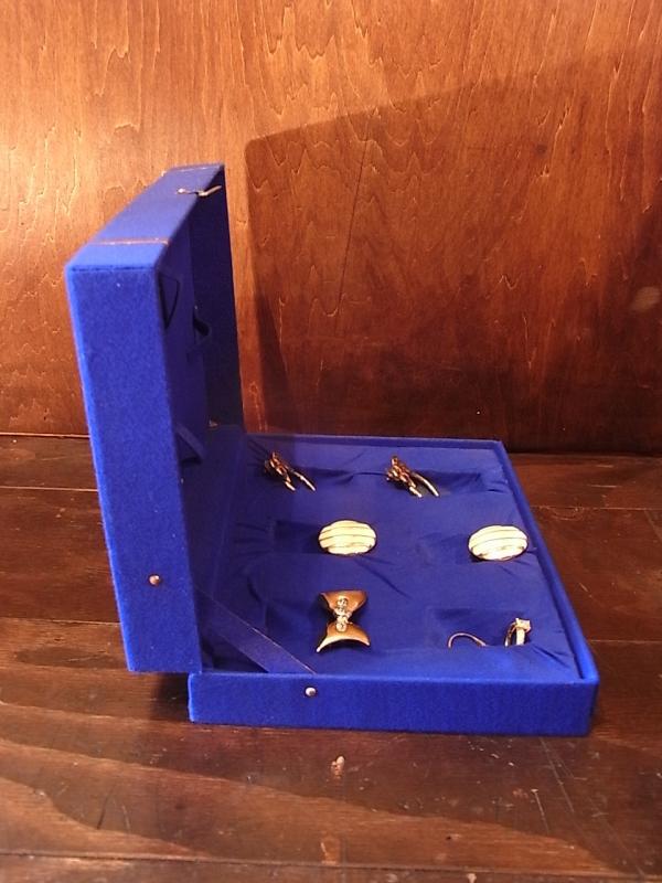 イタリア製青ファブリック宝石箱、アンティークジュエリーケース、宝石ディスプレイ、宝石ケース　BCM 0248（4）