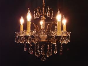 Spanish brass & glass chandelier 5灯