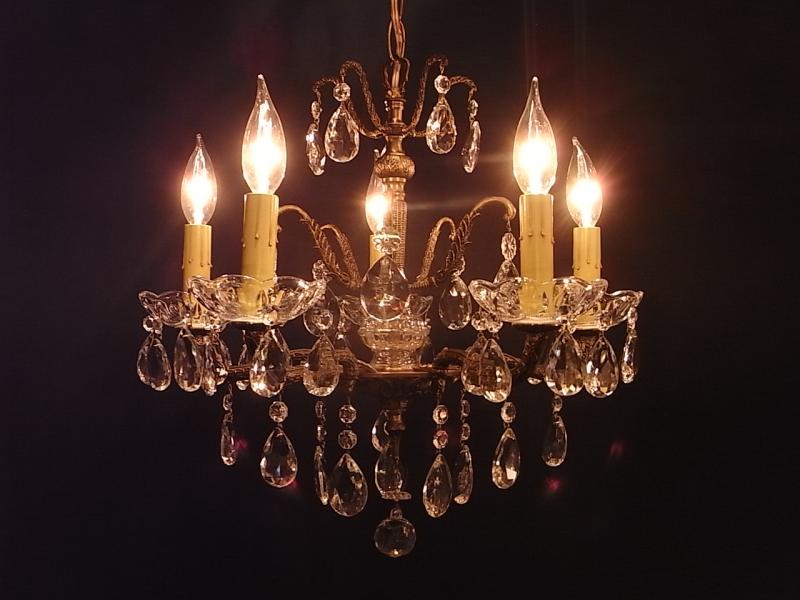 Spanish brass & glass chandelier 5灯