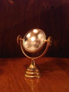 Italian mini brass stand mirror