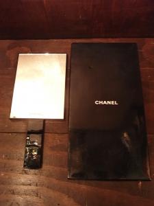 black CHANEL hand mirror & case