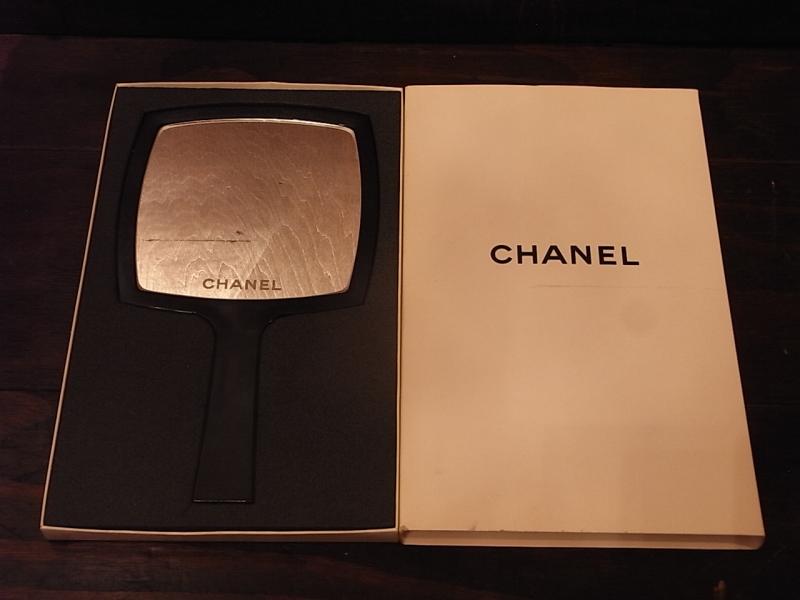 black CHANEL hand mirror & case