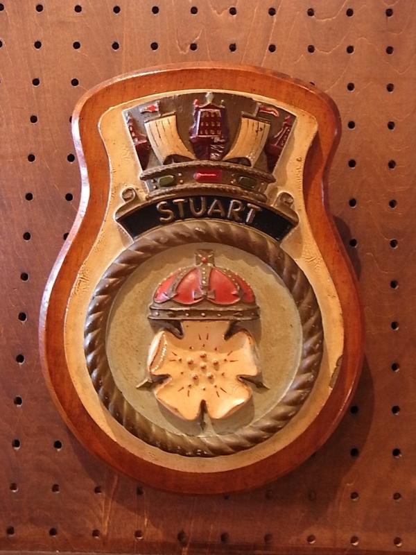 wood STUART crown & flower emblem wall ornament