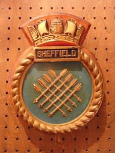 wood SHEFFIELD arrow emblem wall ornament