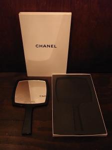 black CHANEL hand mirror & case