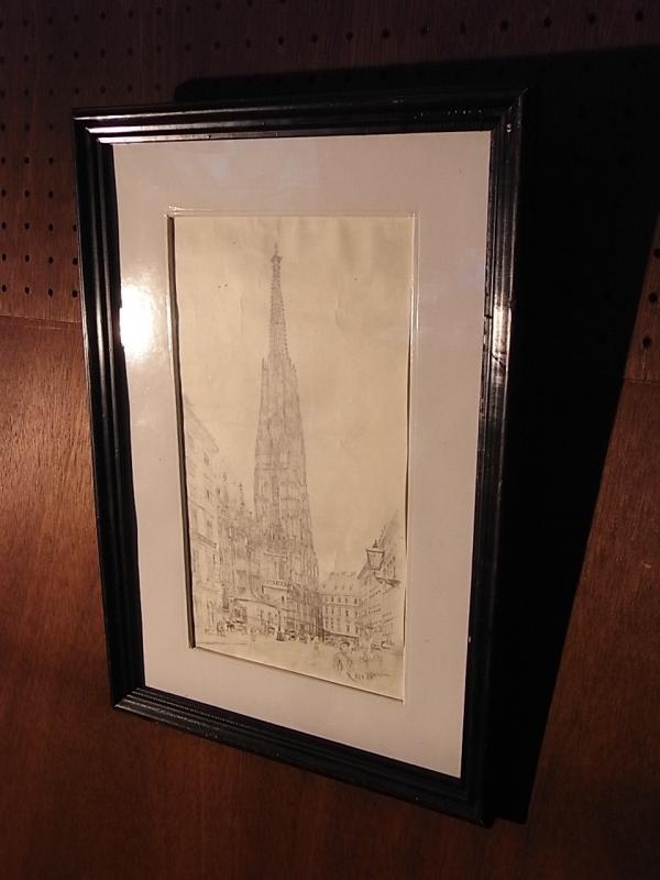 ゴシック建築教会絵画、大聖堂鉛筆画壁掛け　BCM 0138（2）
