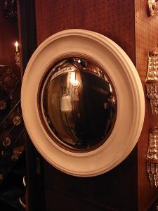 Italian white round convex wall mirror