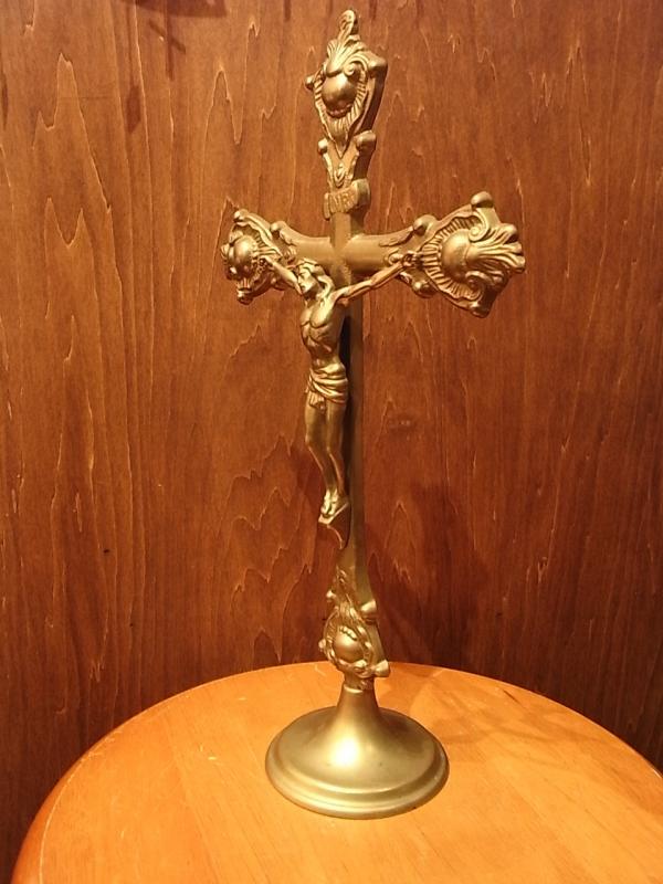 イタリア製真鍮十字架　はりつけ　キリスト像　ジーザス系置物　LCJ 0540（2）