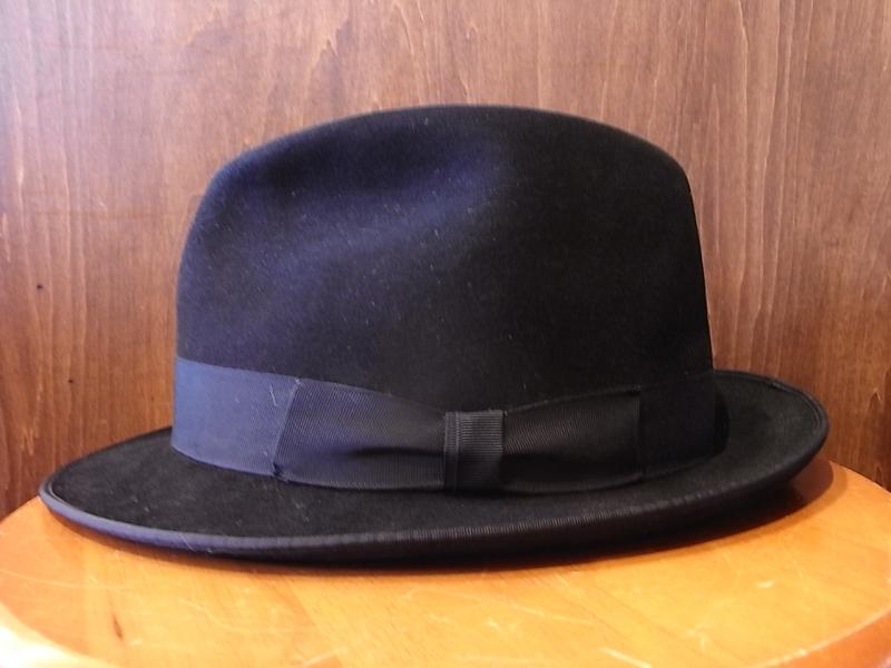 ビンテージ黒フェルト帽子　中折れ帽　リボン付きソフトハット　BCM 0318（3）