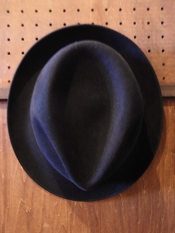 ビンテージ黒フェルト帽子　中折れ帽　リボン付きソフトハット　BCM 0318（7）
