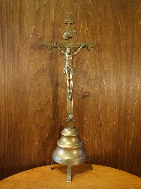 1930年代イタリア製真鍮十字架通販　中目黒に実店舗あり　はりつけクロス　キリスト像　ジーザス系置物　教会祭壇　LCJ 0548（2）