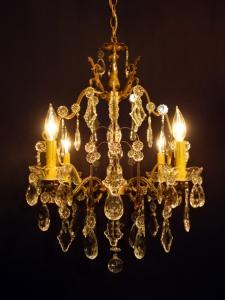 French brass cage & amethyst crystal chandelier 4灯