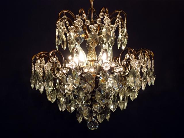Hungarian brass & crystal chandelier 5灯