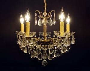 Spanish brass & crystal chandelier 5灯