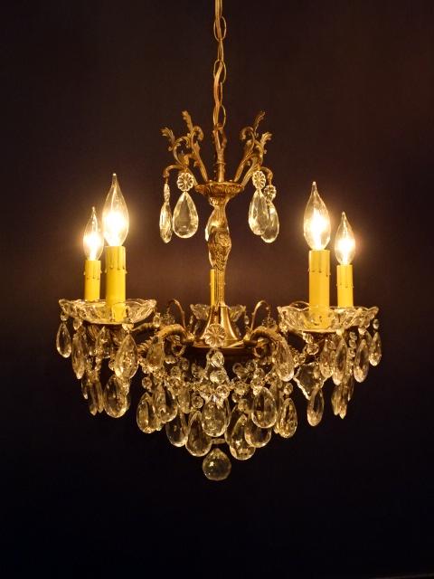 Spanish brass & crystal chandelier 5灯