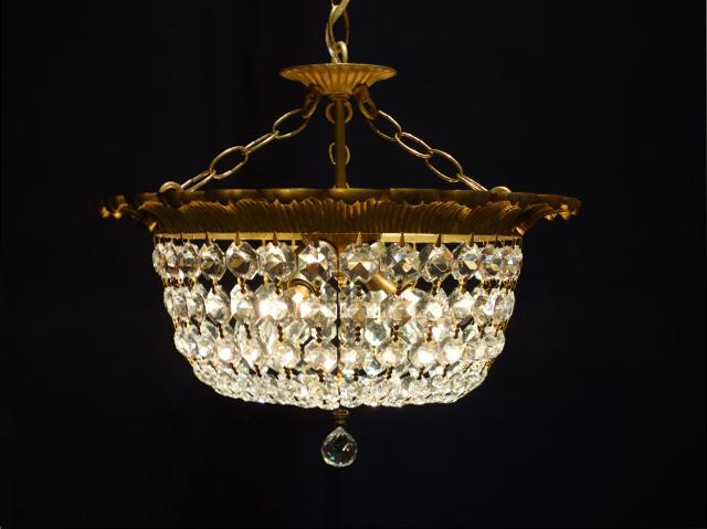 Italian brass & crystal grape dome chandelier 4灯