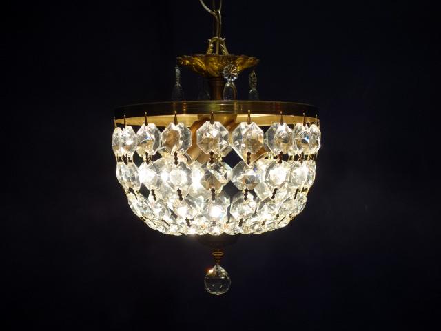 French brass & crystal grape dome chandelier 3灯