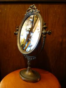 Italian brass RIBBON oval stand mirror