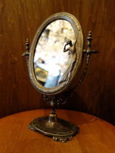 Italian brass LADY oval stand mirror