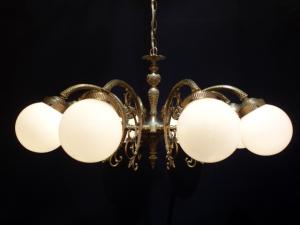 Italian brass & white glass globe chandelier 8灯