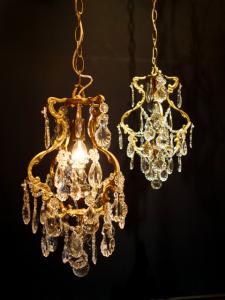 French brass cage & crystal chandelier 1灯