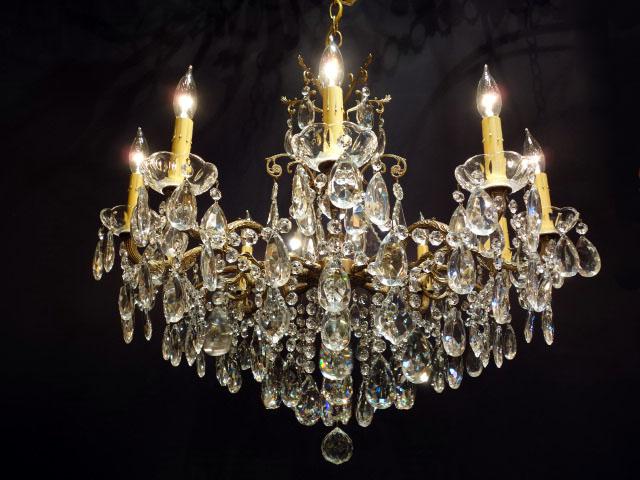 シャンデリア　アンティーク・ヴィンテージ　LCH 1232　Spanish brass & crystal chandelier 10灯（2）