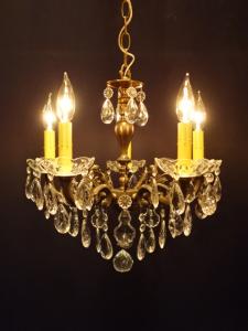 Italian brass & crystal chandelier 5灯