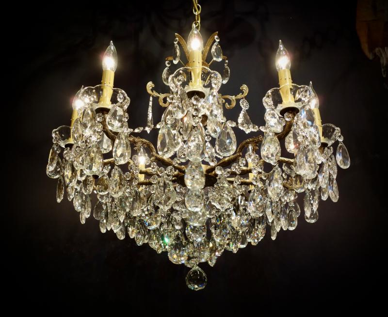シャンデリア　アンティーク・ヴィンテージ　LCH 1235　Spanish brass & crystal chandelier 10灯（2）