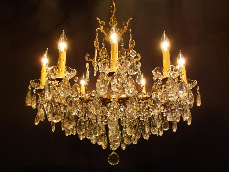 シャンデリア　アンティーク・ヴィンテージ　LCH 1236　Spanish brass & crystal chandelier 10灯（2）