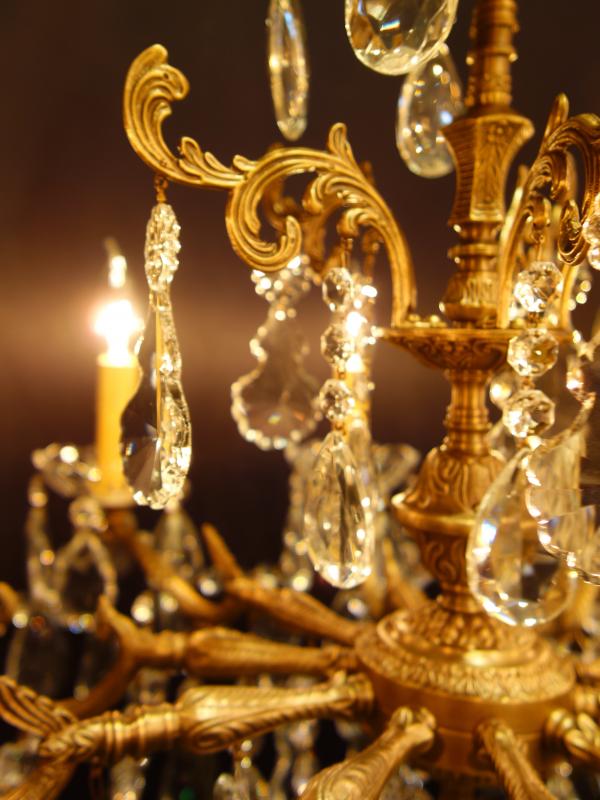 シャンデリア　アンティーク・ヴィンテージ　LCH 1236　Spanish brass & crystal chandelier 10灯（4）