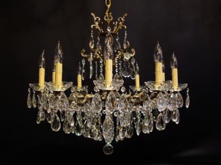 シャンデリア　アンティーク・ヴィンテージ　LCH 1236　Spanish brass & crystal chandelier 10灯（C2）