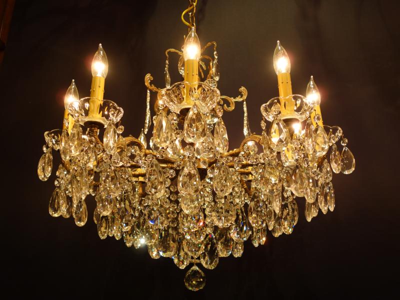 シャンデリア　アンティーク・ヴィンテージ　LCH 1237　Spanish brass & crystal chandelier 10灯（2）