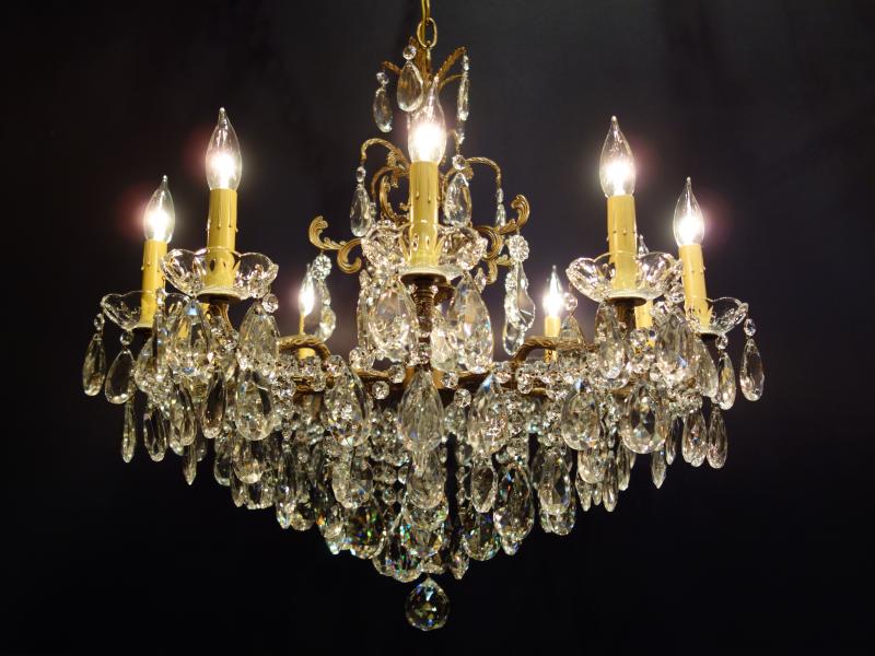 シャンデリア　アンティーク・ヴィンテージ　LCH 1239　Spanish brass & crystal chandelier 10灯（4）
