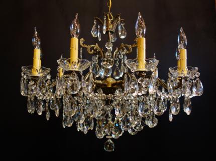 シャンデリア　アンティーク・ヴィンテージ　別注H 0001/10　brass & crystal chandelier 10灯（C1）