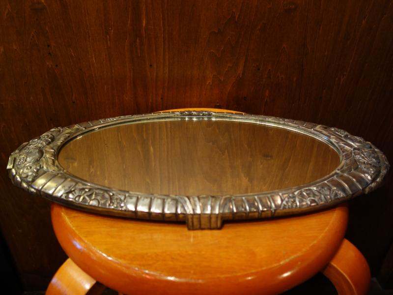 French silver oval mirror tray