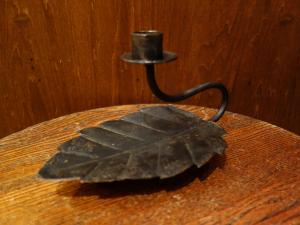 black iron leaf candle holder