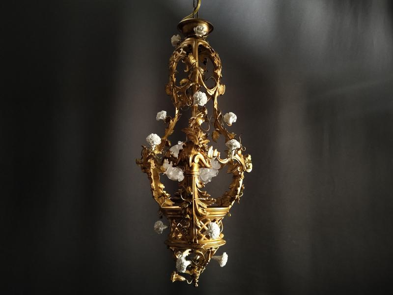 French Art Nouveau style rose glass chandelier 2灯