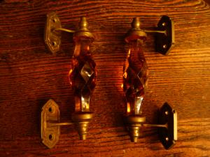 English amber glass & brass handle 2P SET