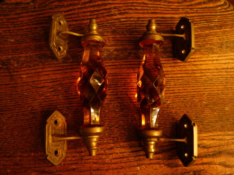 English amber glass & brass handle 2P SET