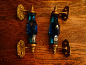 English blue glass & brass handle 2P SET